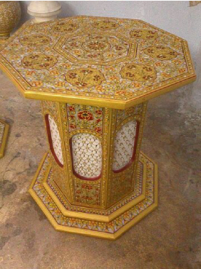 Marble Gold Embossed Table In Lohit