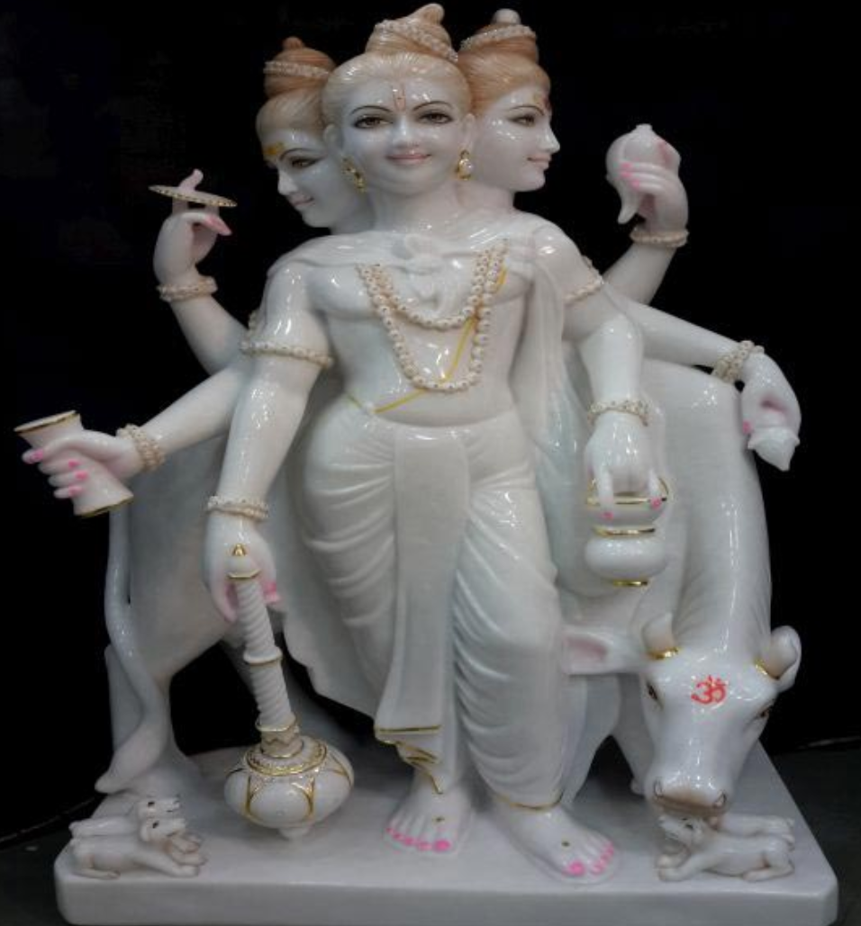 White Marble Dattatreya Ji Murti In Lohit