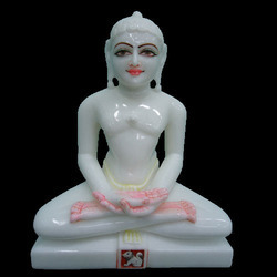 White Marble Lord Mahaveer Ji Moorti In Lohit