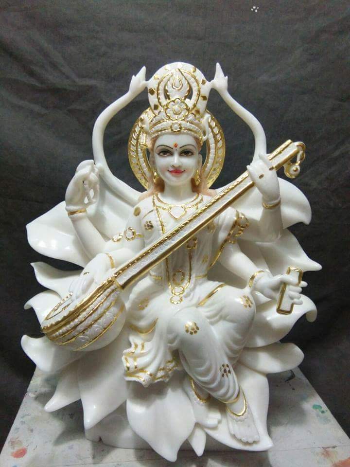 White Marble Saraswati Statue In Lohit