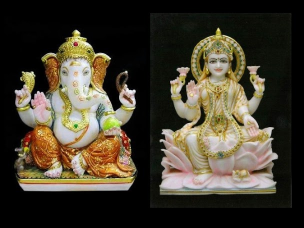  Marble Mata Laxmi And Ganesh Murti In Lohit