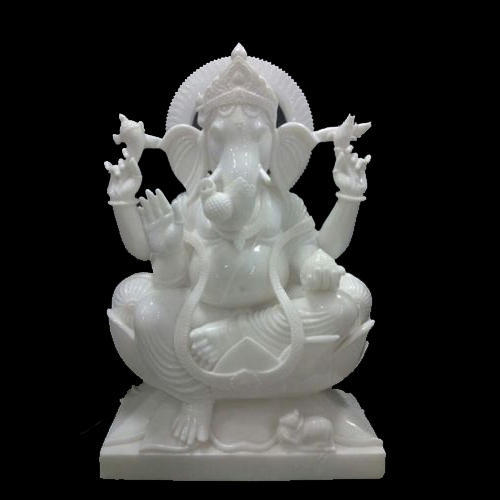 White Ganesh Marble Statue In Lohit